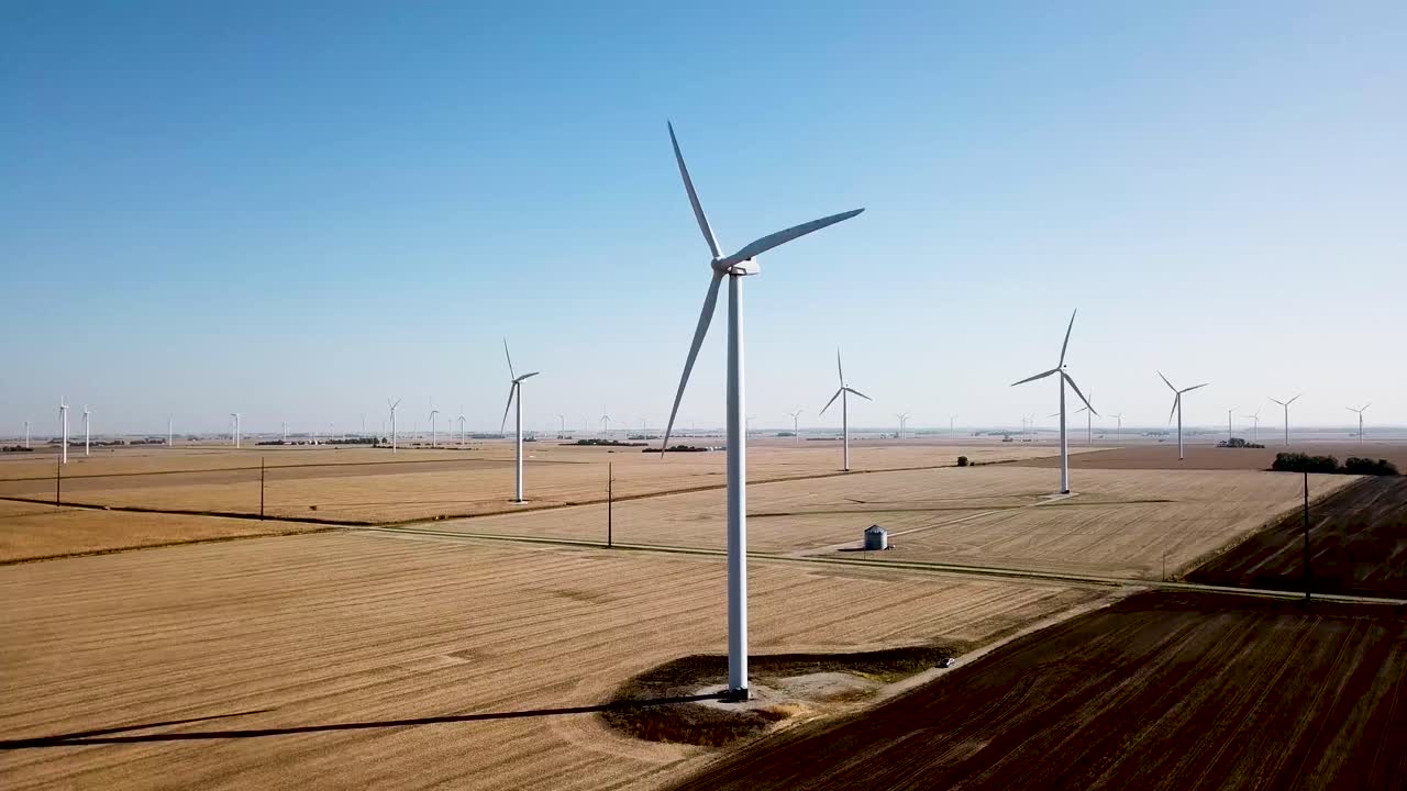 Electricity Concept - Wind Energy from Wind Turbines in USA Midwest Country