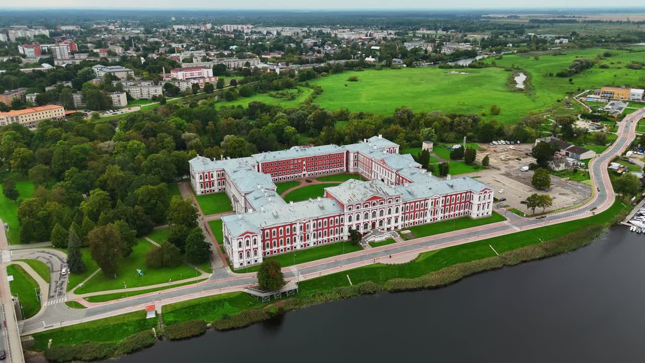Aerial View Of Jelgava Castle By Lielupe River In Jelgava, Latvia