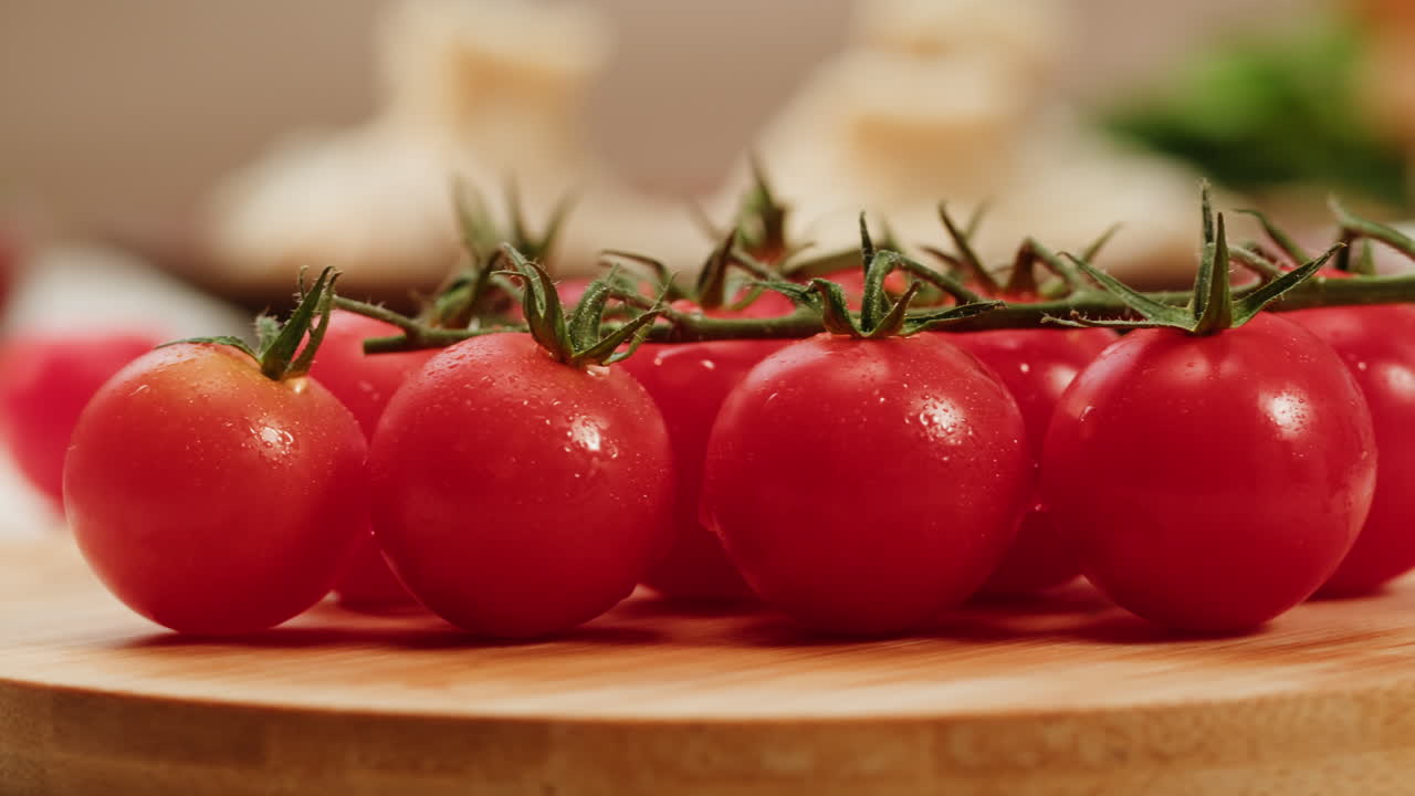 Fresh Cherry Tomatoes on a Wooden Cutting Board