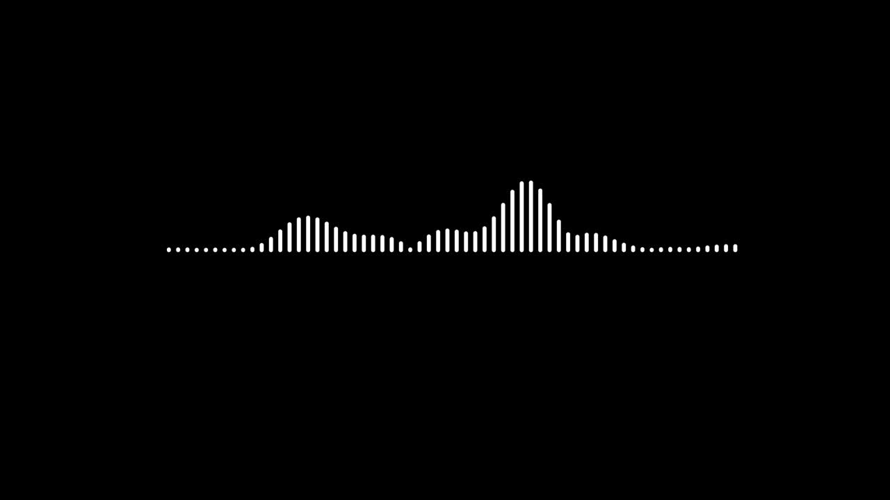 Audio waveform equalizer on black background. Music or sound wave footage.