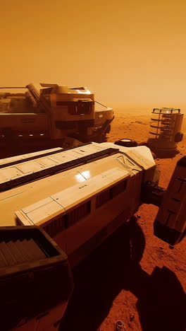 a futuristic spaceship lands on the surface of mars