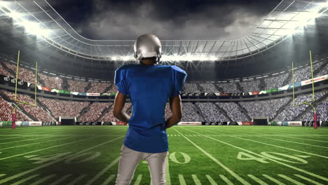 animation of american football player over sports stadium