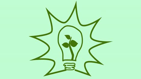 Animation-of-green-plant-light-bulb-on-green-background