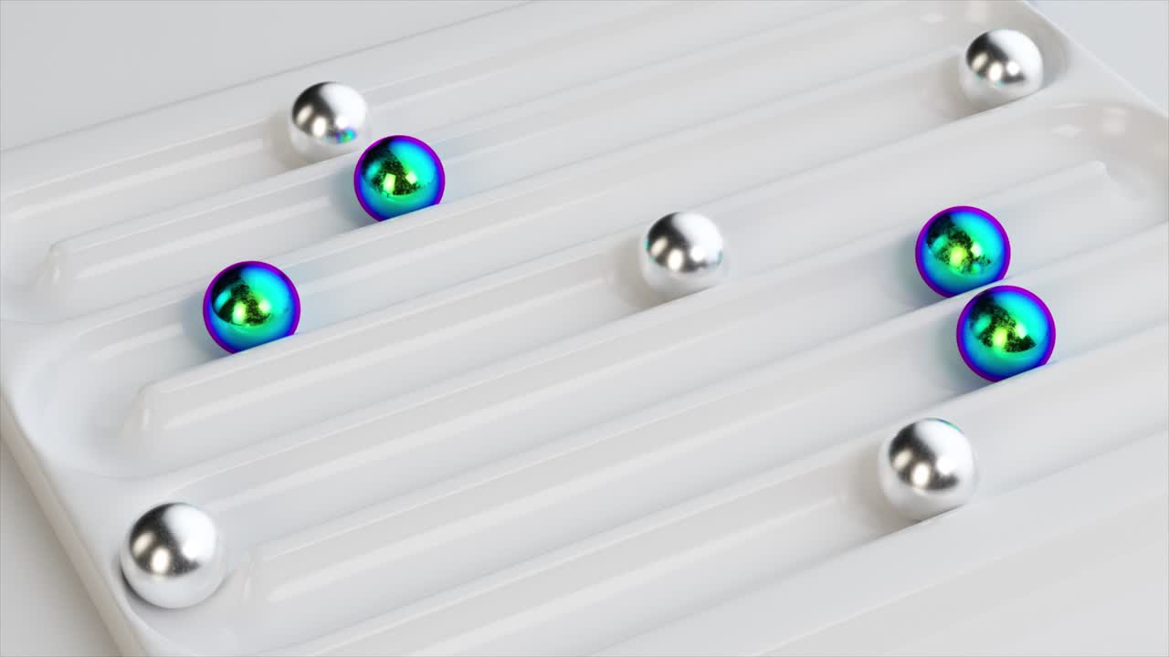 composición abstracta de esferas coloridas en canales geométricos