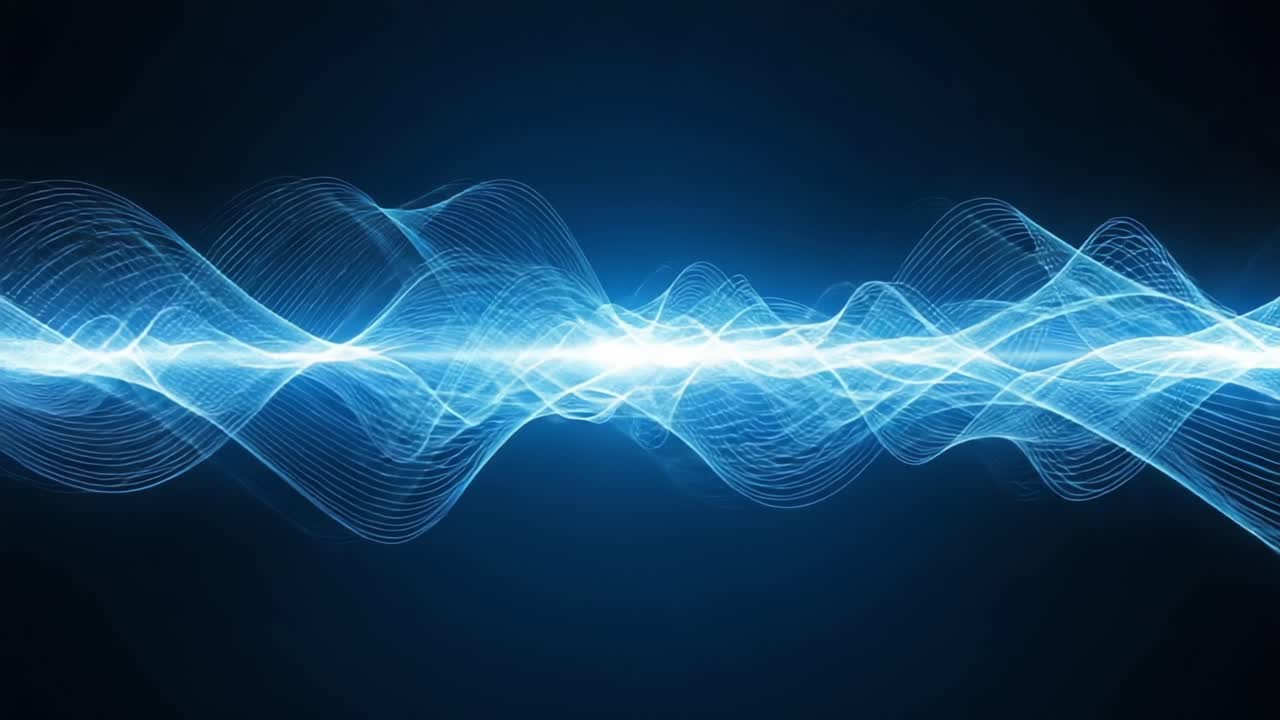 Dynamic Waveforms: Exploring the Ethereal Beauty of Light Blue Energy Waves Against a Dark Background, Representing Motion and Harmony in Modern Visual Art