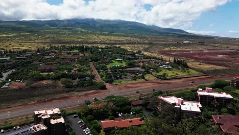 aerial view of a town and mountain landscape in maui, hawaii