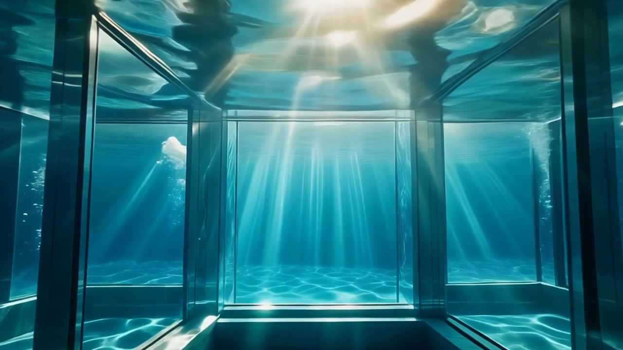 Underwater View of Modern Glass Structure in Swimming Pool