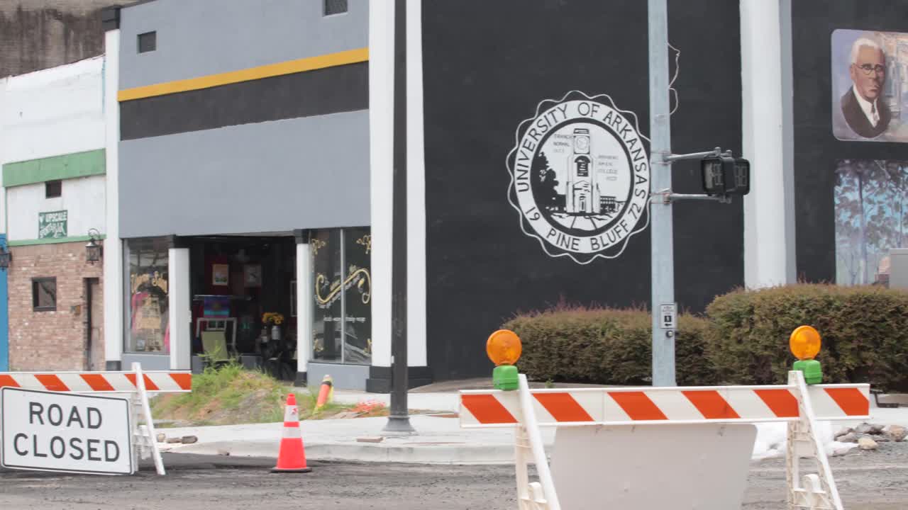 Road reconstruction efforts downtown Pine Bluff, Arkansas. Revitalizing the area with new sidewalks and roads.