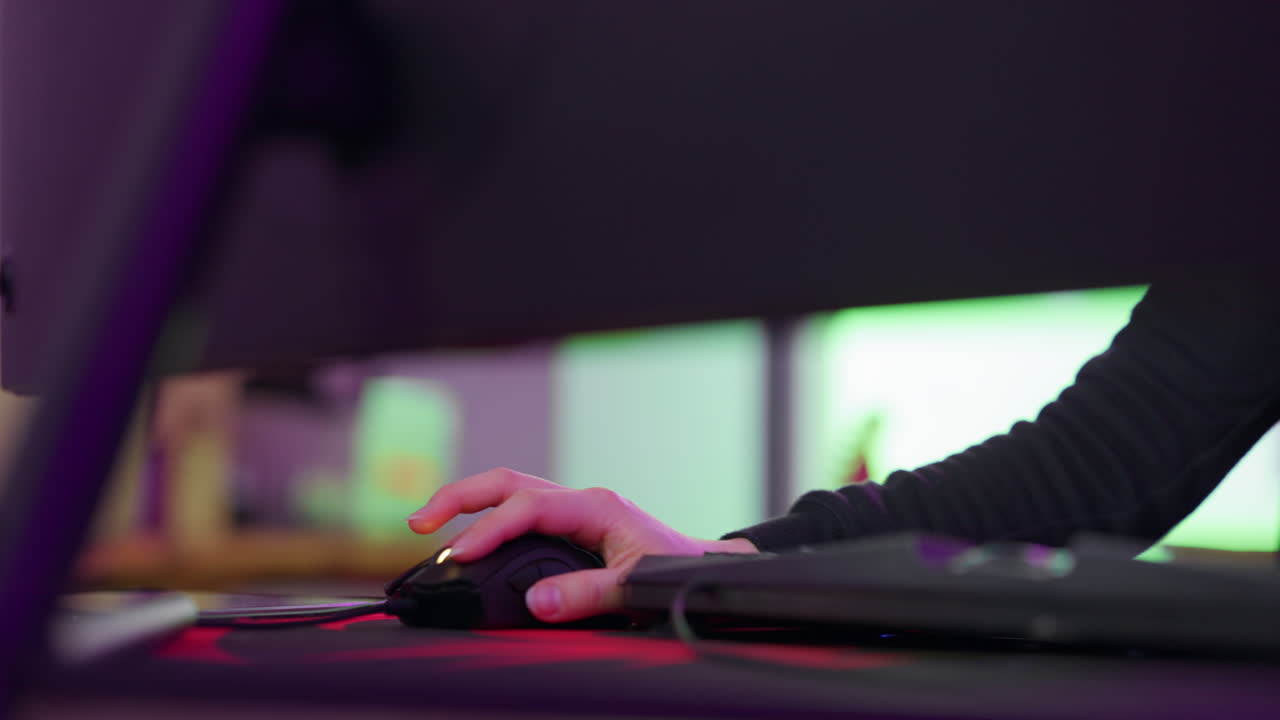 Keyboard, mouse and gamer woman hands in gaming