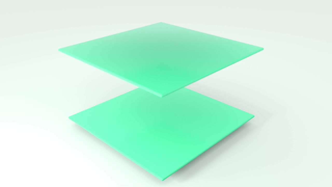 Set of different color plane flaying and rotating geometric shapes object. 4k seamless loop animation footage.