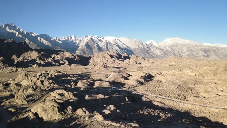 eastern sierra mountain landscape in california desert, aerial drone