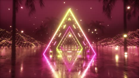 neon triangle tunnel with palm trees