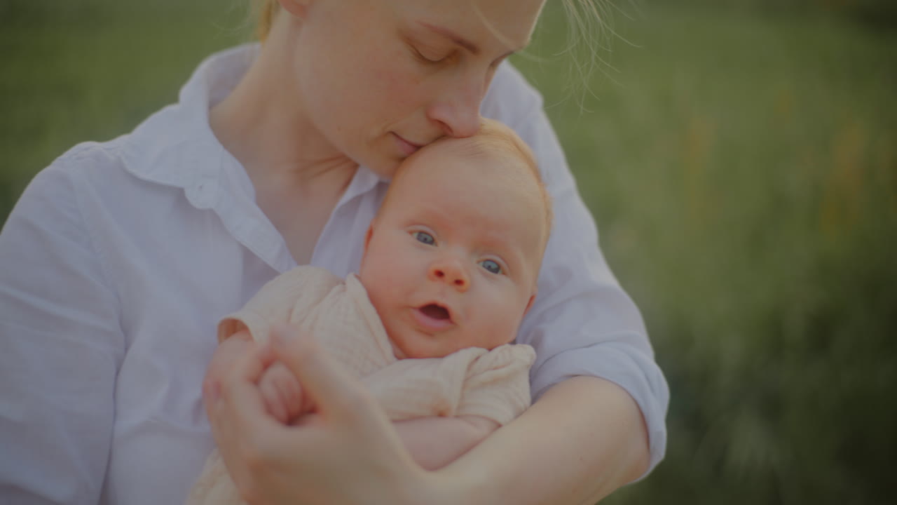 Mother and Baby at Sunset Embracing