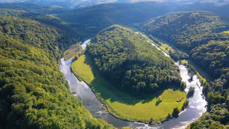 aerial view of ardennes forest in belgium orbit wide shot