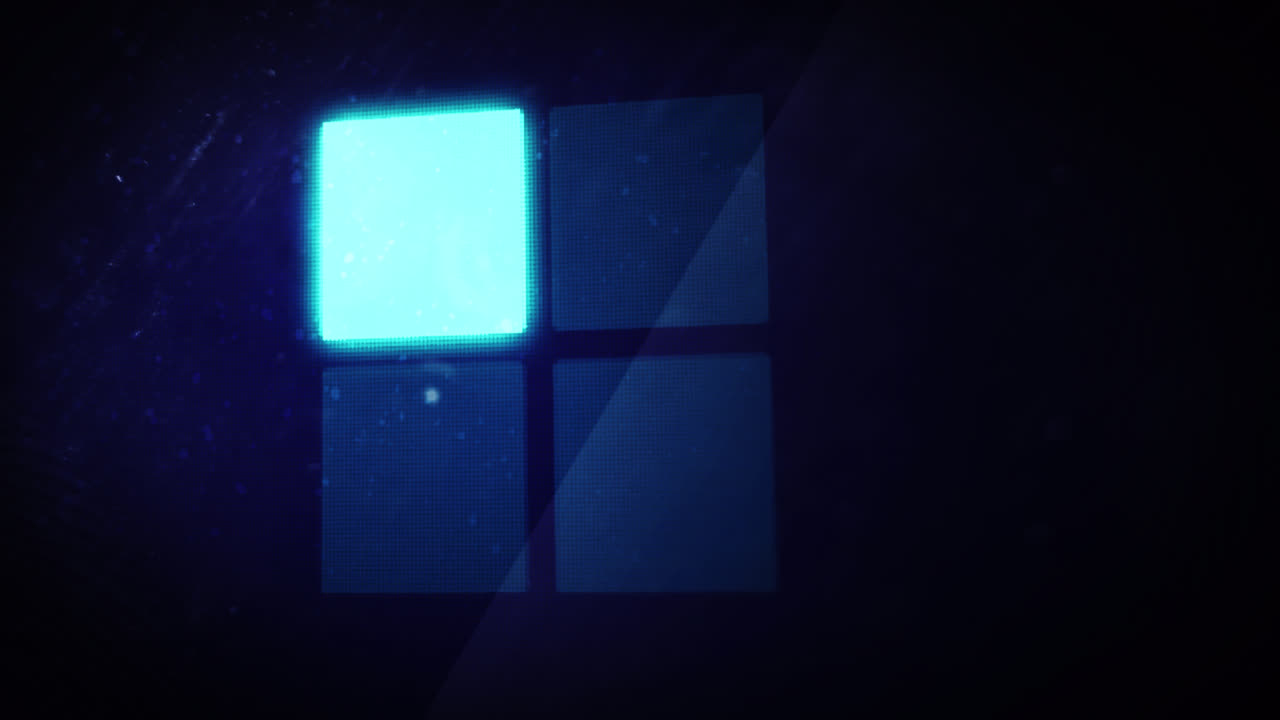 Animation of glowing loading squares digital interface