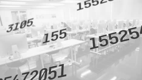 digital composition of multiple changing numbers against empty office in background