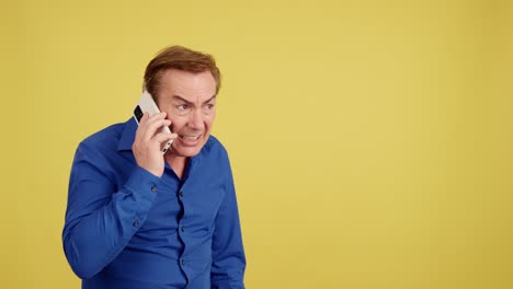 Man talking on smartphone with changing expressions