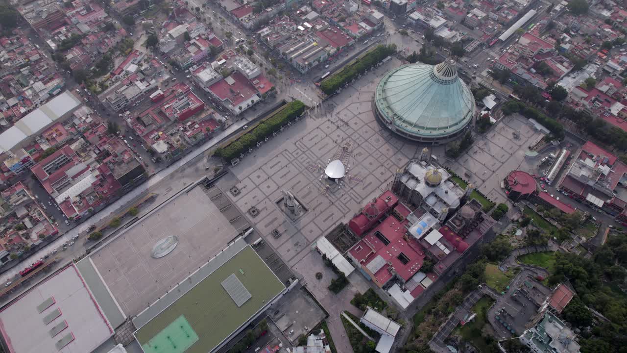 Bird's eye view of unique Our Lady of Guadalupe architecture, Mexico