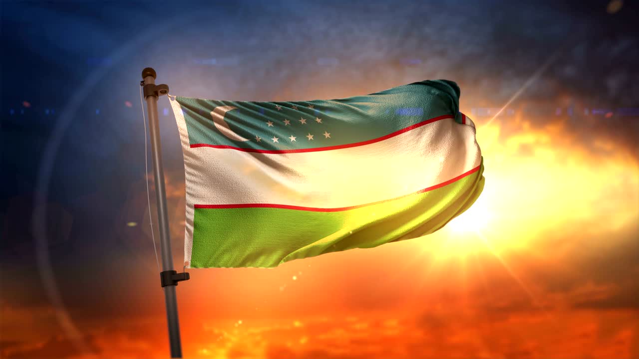 우즈베키스탄의 발은 아름다운 해가 뜨는 순환 속도 느린 동작 4k에서 백라이트됩니다.