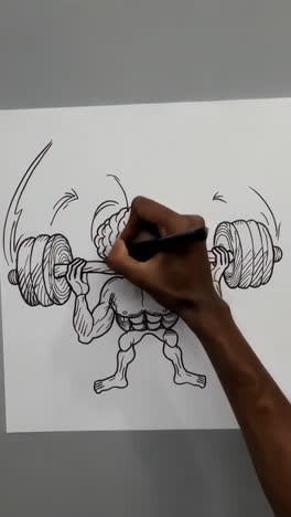 drawing a brain-headed figure lifting weights