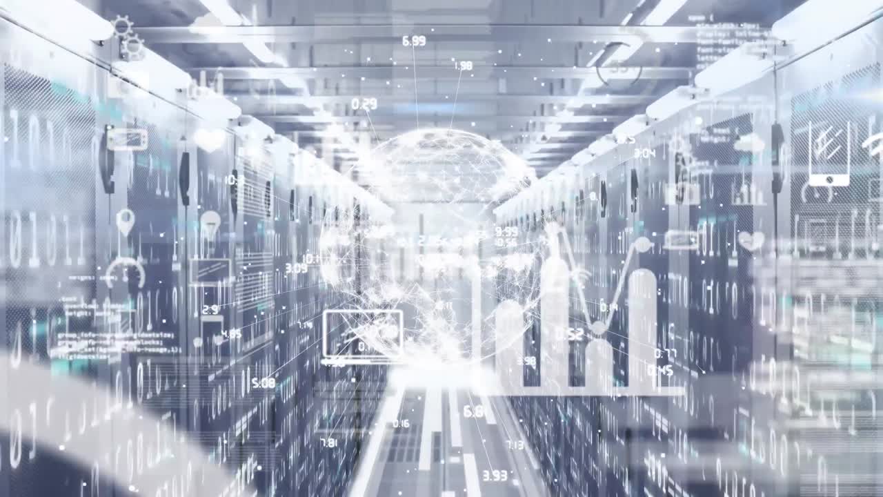 컴퓨터 서버를 통해 데이터 처리의 애니메이션