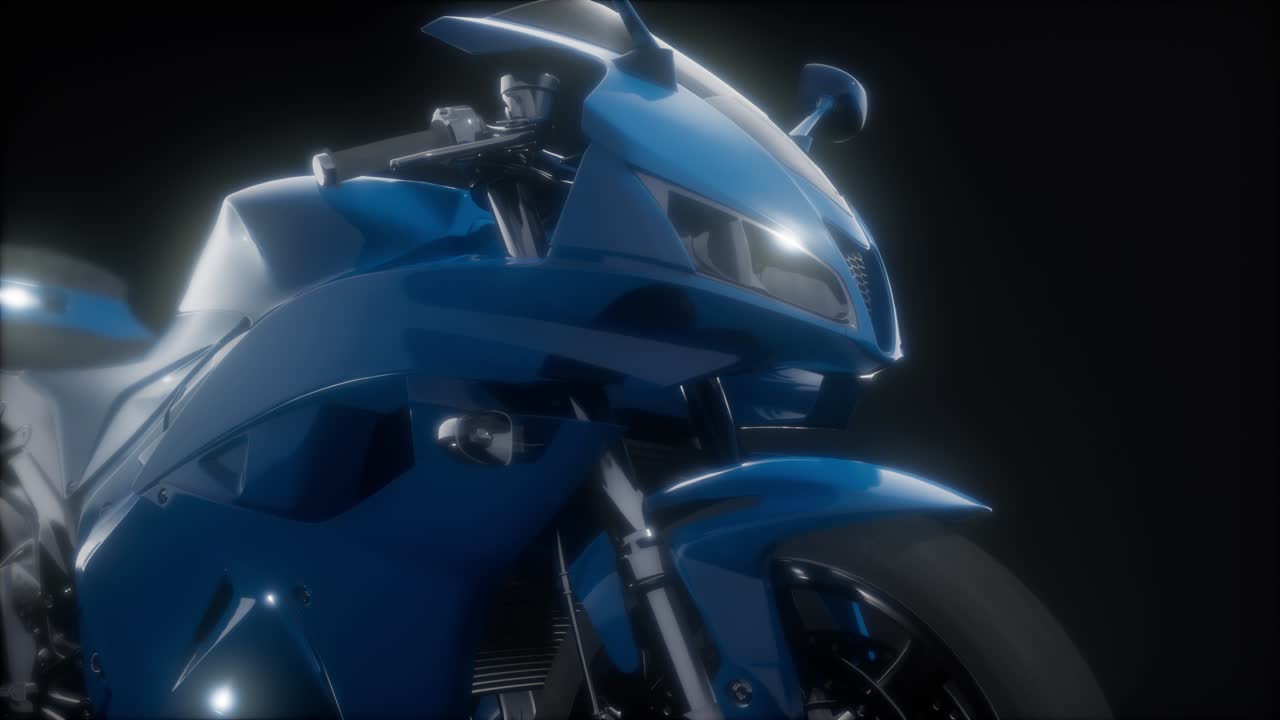 motocicleta deportiva en un estudio oscuro con luces brillantes