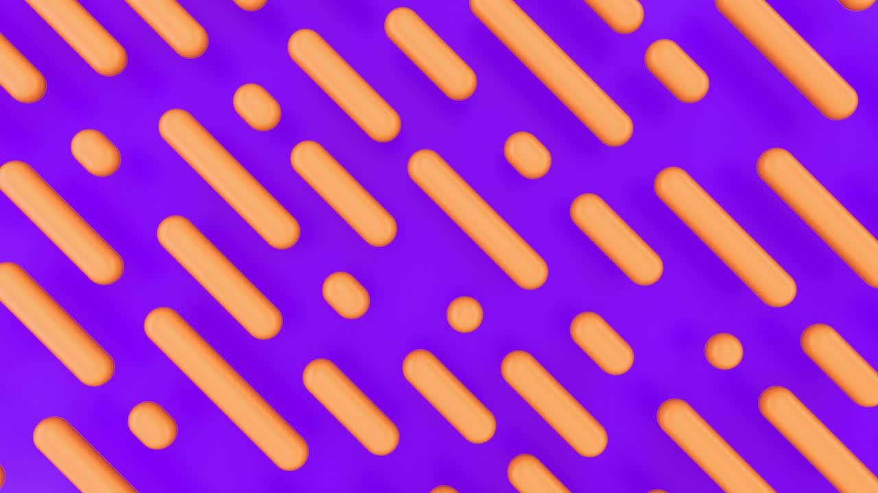 formas naranjas en movimiento geométricas, fondo púrpura abstracto en minimalismo. fondo de patrón de rayas. diseño de movimiento, patrón de líneas. para promociones y presentaciones. animación en bucle 3d sin costuras 4k