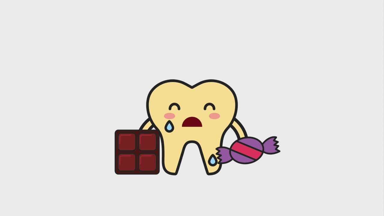 diente enfermo llora con chocolate y dulces