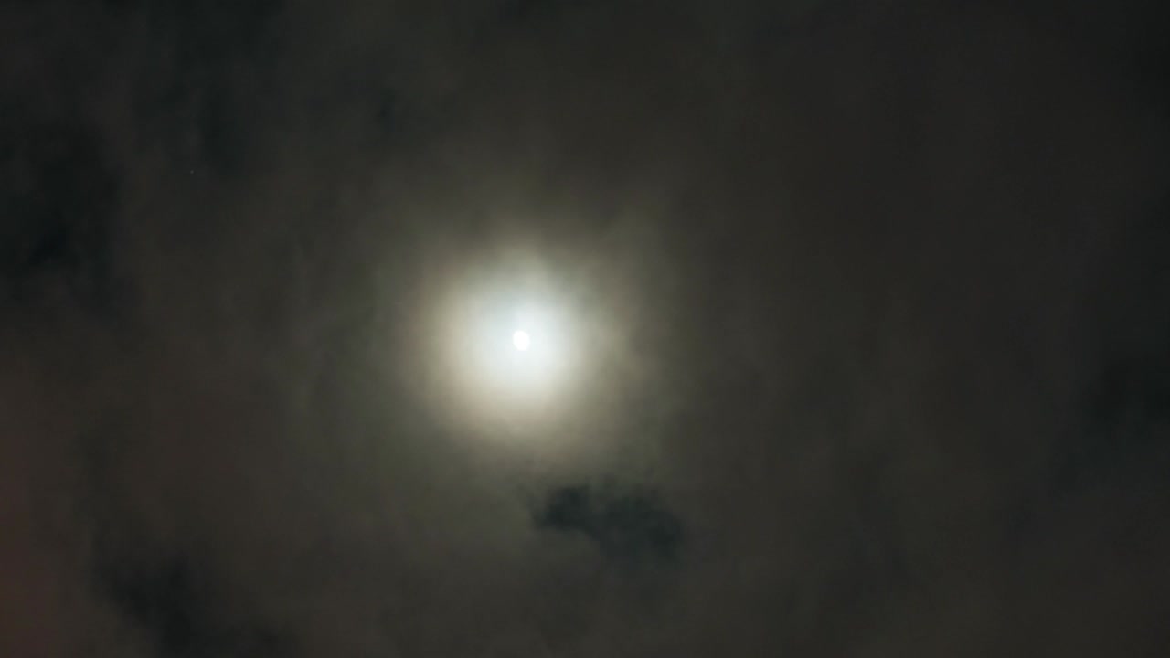 Full moon and clouds in night sky. Timelapse.