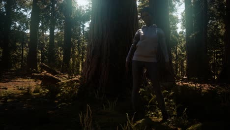 mujer en el parque nacional yosimite cerca de la secuoya