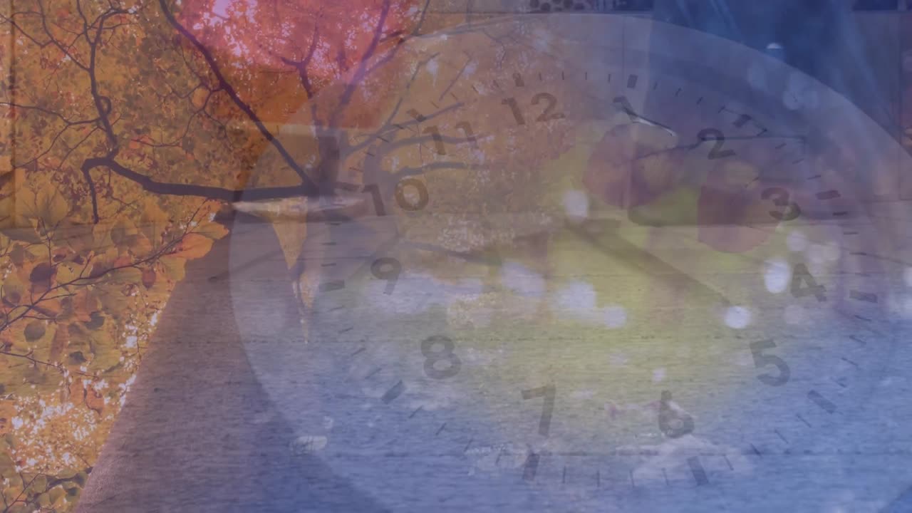 animación del reloj sobre personas que caminan por la calle