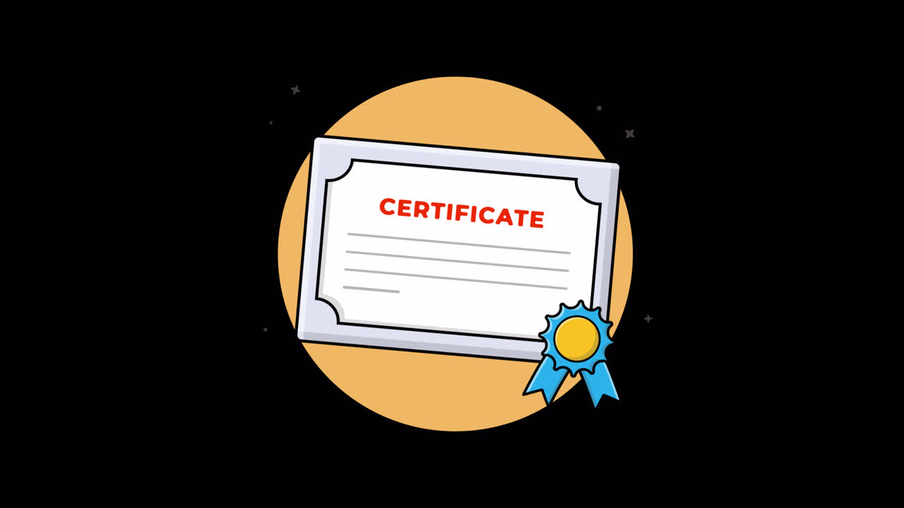 Animated Illustration of a Certificate with a Blue Ribbon