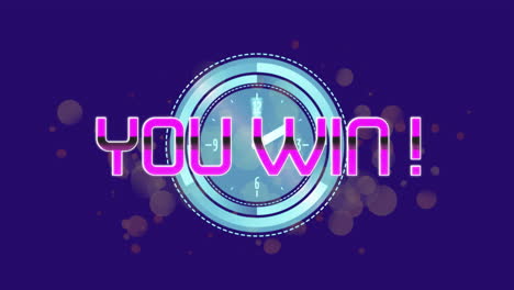 You-win!-text-animation-over-clock-with-glowing-circles-on-purple-background