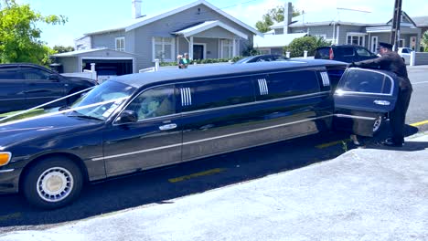 Shot-of-white-wedding-car-or-limo