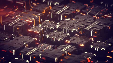 Sci-fi composition of illuminating cubes float seamless loop 3D render animation