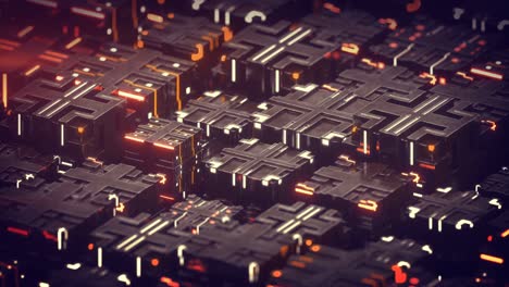 sci-fi composition of illuminating cubes float seamless loop 3d render animation