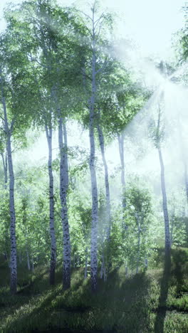 sunlight filtering through a birch forest