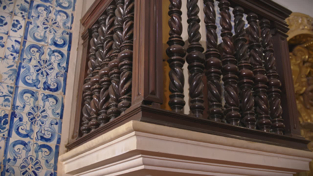 wooden pulpit in our lady of sorrow chapel in central portugal
