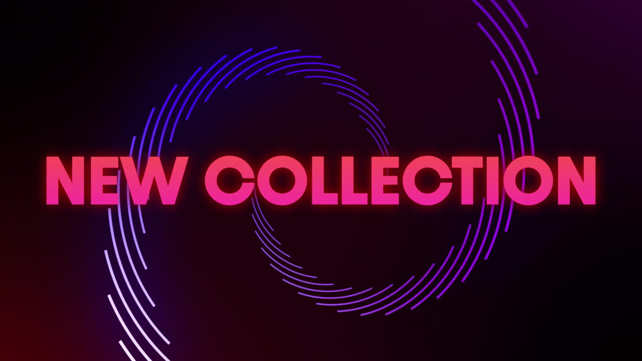 New collection text animation over swirling neon lines on dark background
