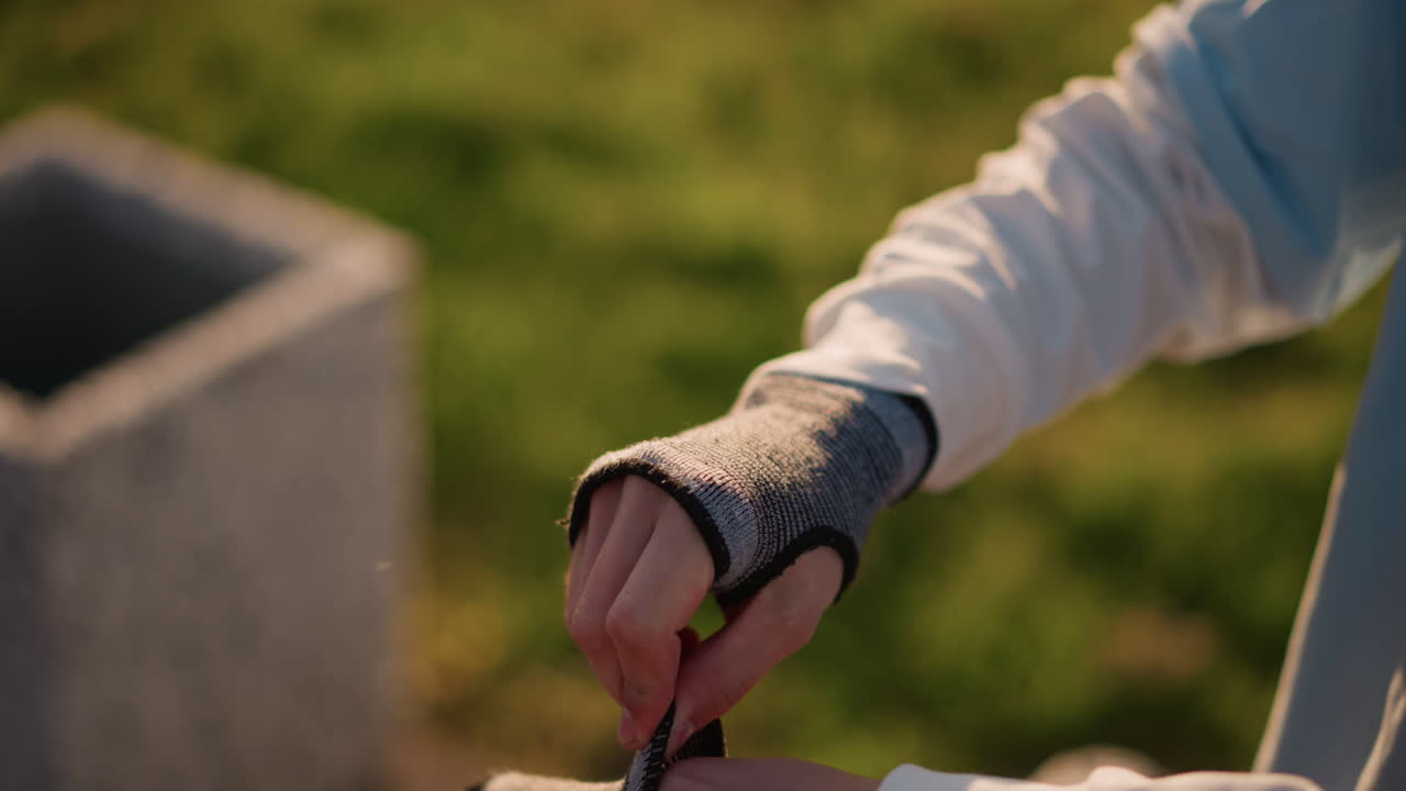 Un chitarrista si esercita all'aperto. Suona la chitarra prima del tramonto. Un musicista caucasico si prepara per una vivace esibizione serale. Un chitarrista si prepara per un energico concerto all'aperto in strada al crepuscolo