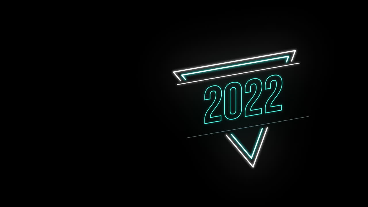 animación de texto de 2022 y formas de neón sobre fondo negro