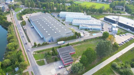 aerial view of warehouse storages or industrial factory or logistics center from above