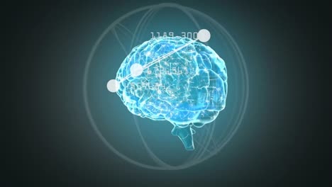 animación del cerebro humano y procesamiento de datos sobre un fondo oscuro