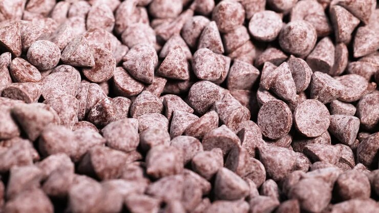 Detailed view of chocolate chips in motion