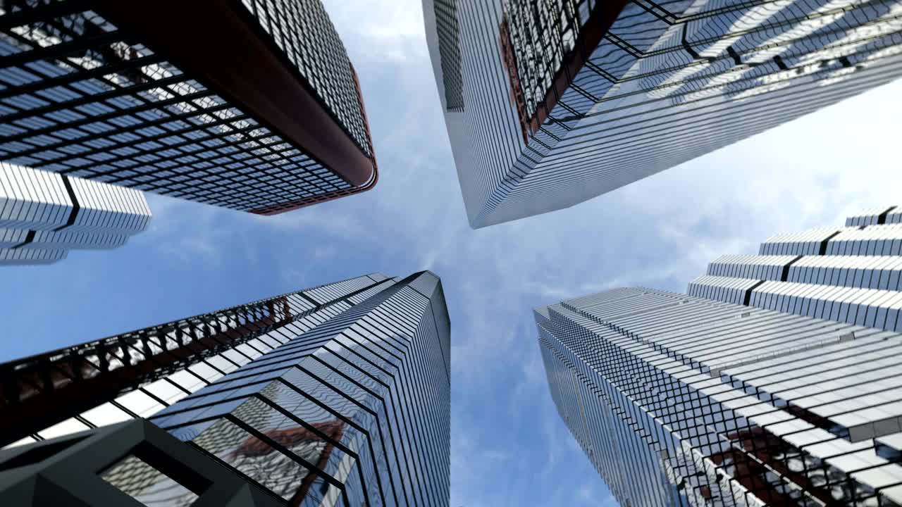 disparo de bajo ángulo desde el suelo al cielo de los rascacielos de la ciudad