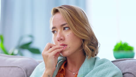 nails, biting and woman with anxiety
