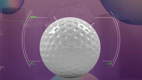 Animación-De-Una-Pelota-De-Golf-Sobre-Escaneo-De-Alcance-Y-Globo-Terráqueo.