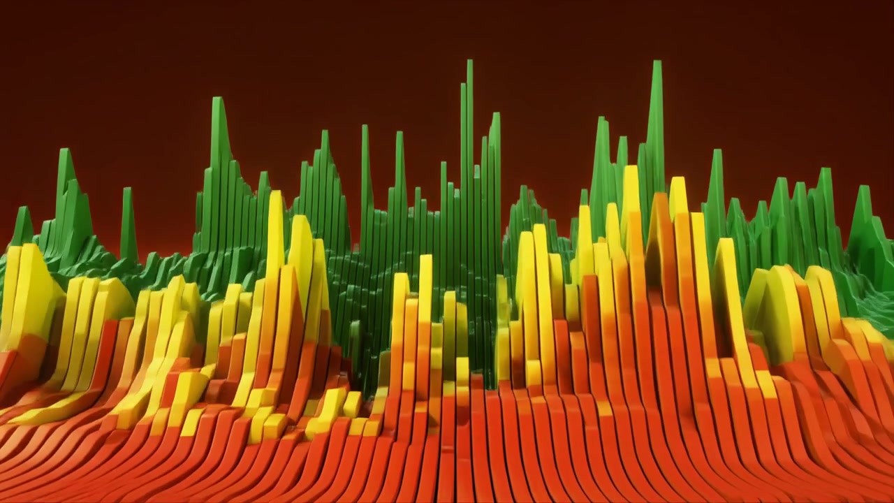 Abstract 3D Animated Sound Wave Visualization with Vibrant Colors