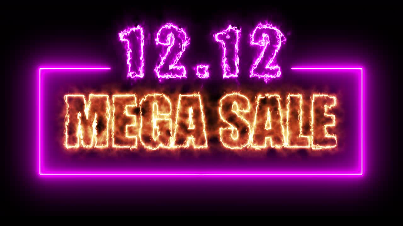 12.12 mega venta colorido cartel de neón con fondo negro para promocionar el video. concepto de promoción de la venta de la marca