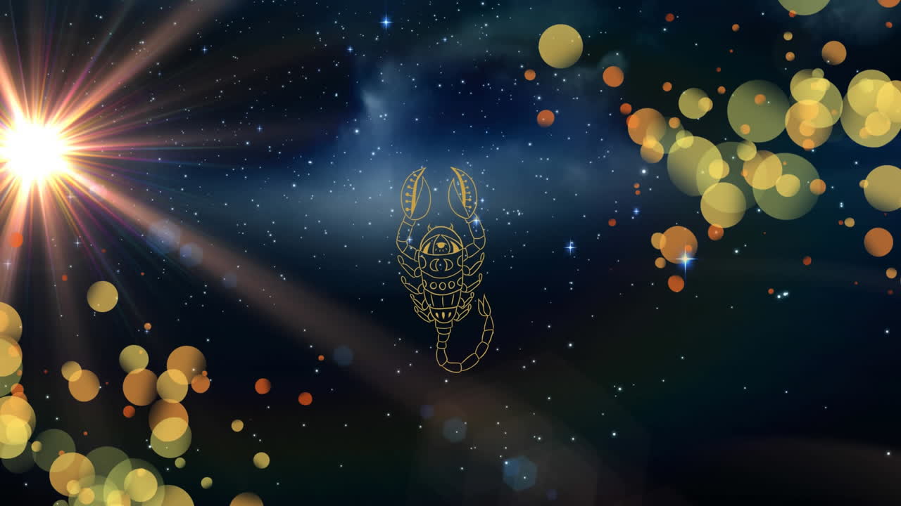 animación del signo estelar de escorpio sobre el universo y las estrellas brillantes